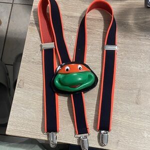 Vintage TMNT Ninja Turtles Michelangelo Kids Suspenders - Black and Orange